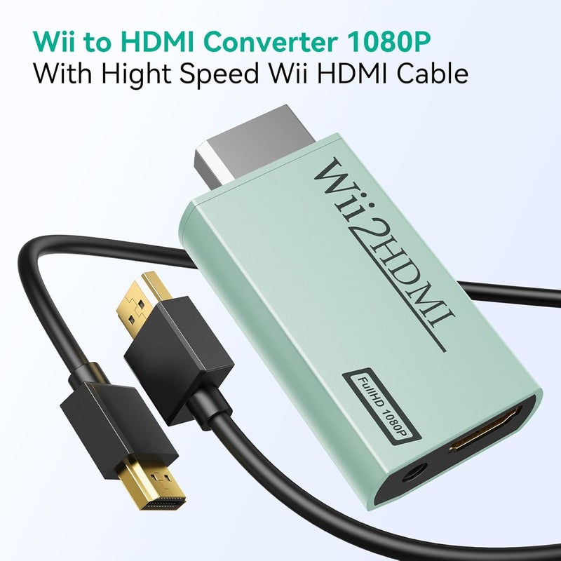 GANA Wii to HDMI Converter Adapter with Hdmi Cable Connect Wii Console to HDMI Display in 1080p Output Video with 3.5mm Audio Supports All Wii Display Modes Turquoise - Image 3